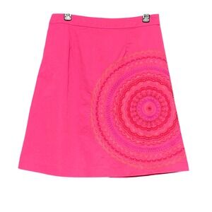 Boden Pink A Line Skirt Mandala Embroidery Back Zipper Women's Size‎ 8P W6536
